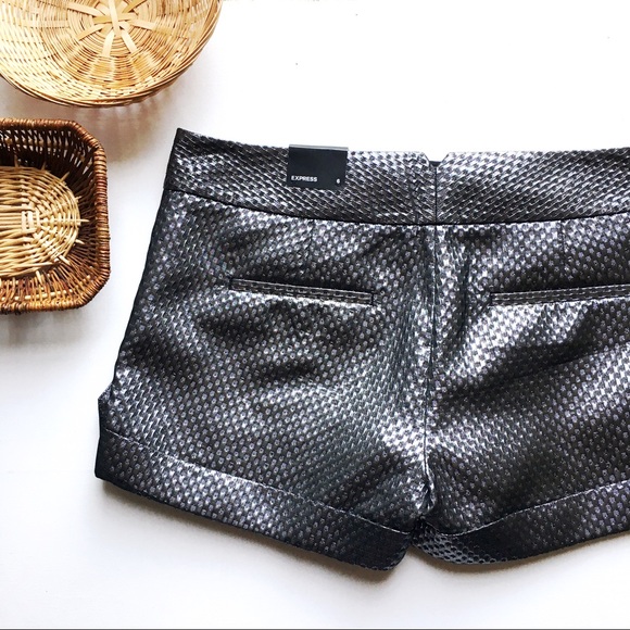 EXPRESS Metallic Graphite Grey Rolled Cuff Shorts - Picture 5 of 15